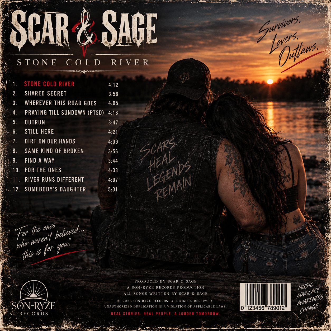 STONE COLD RIVER back cover artwork with track listing